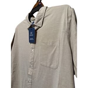 NWT Mens Cotton Blend Short Sleeve Button Up, Neutral Khaki Tone Color, 2XL